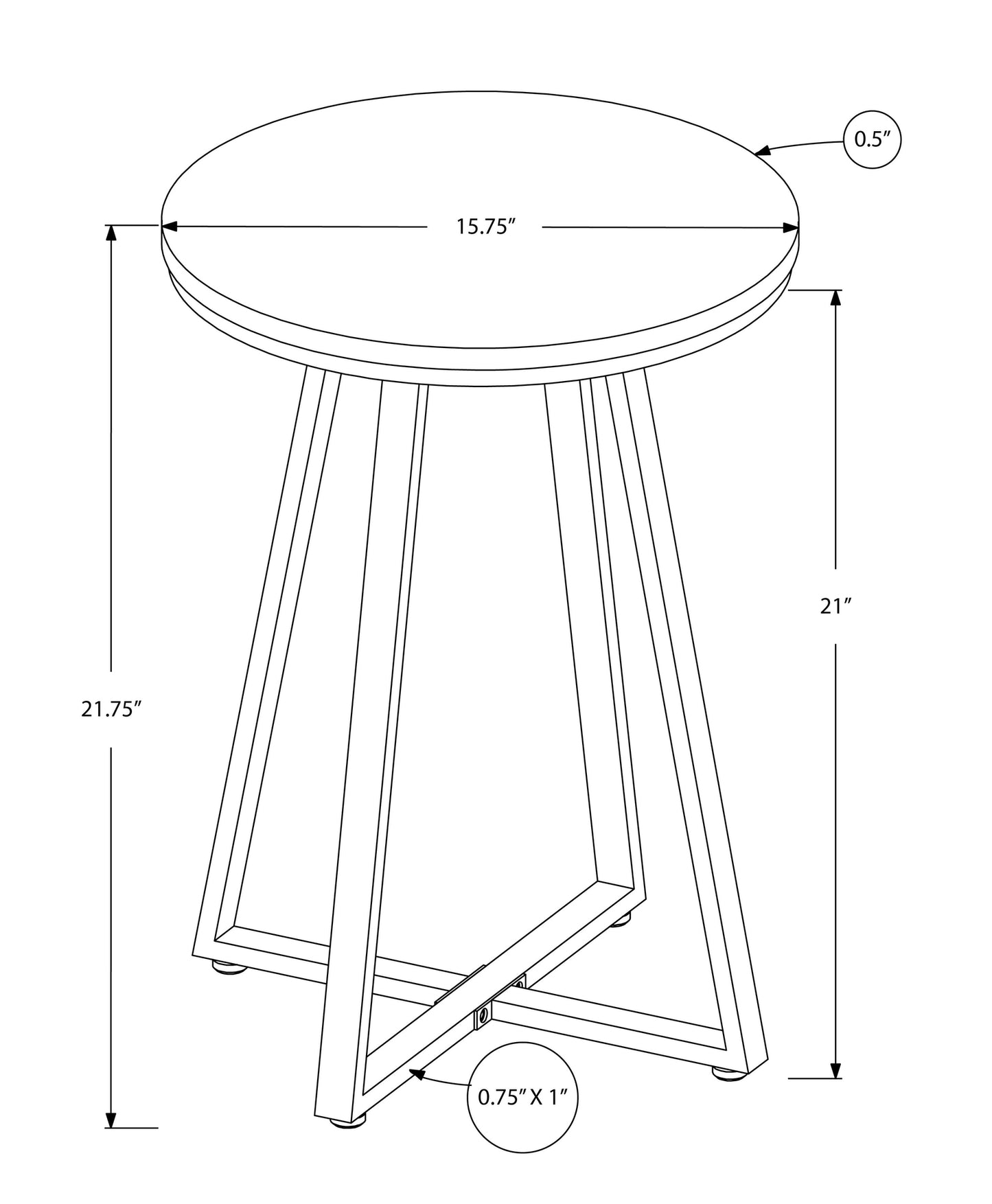 Round metal accent table with geometric base inch diameter
