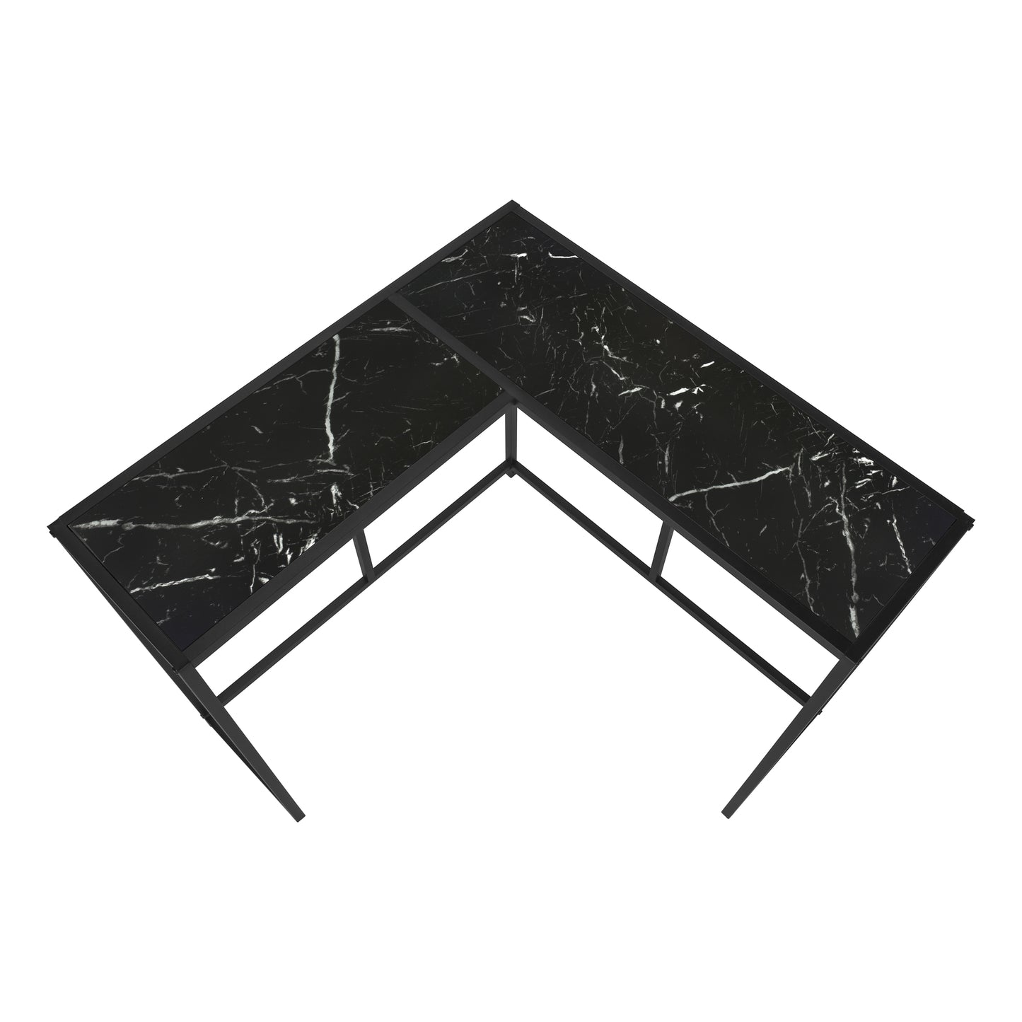 Black marble effect Lshaped desk with sleek metal frame perfect for modern home offices