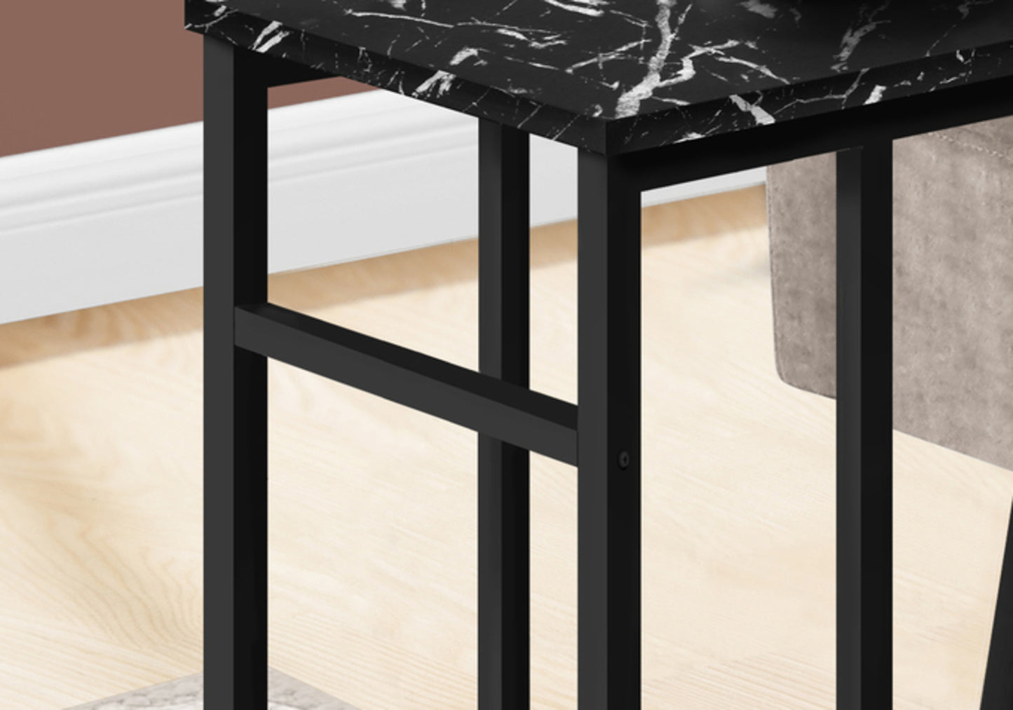 Black marble top side table with black metal legs modern design