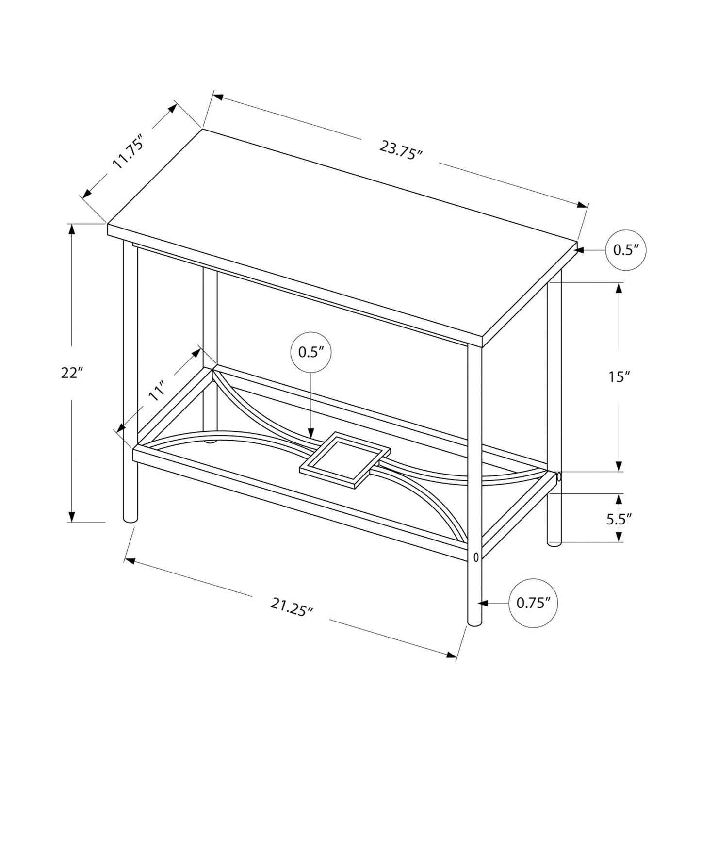 Console table diagram with dimensions W x D x H ideal console table