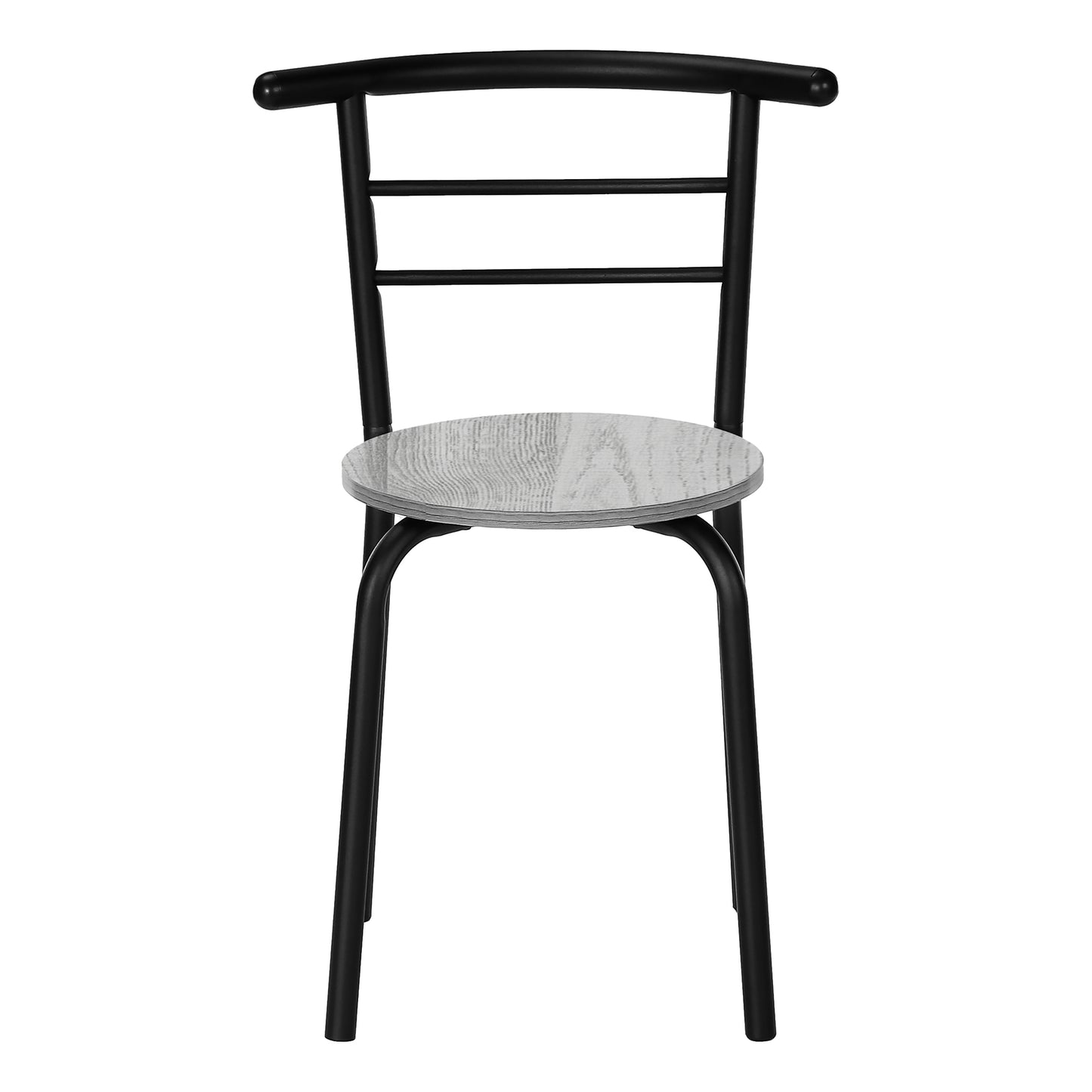 Black metal frame chair with a grey wood grain seat modern style