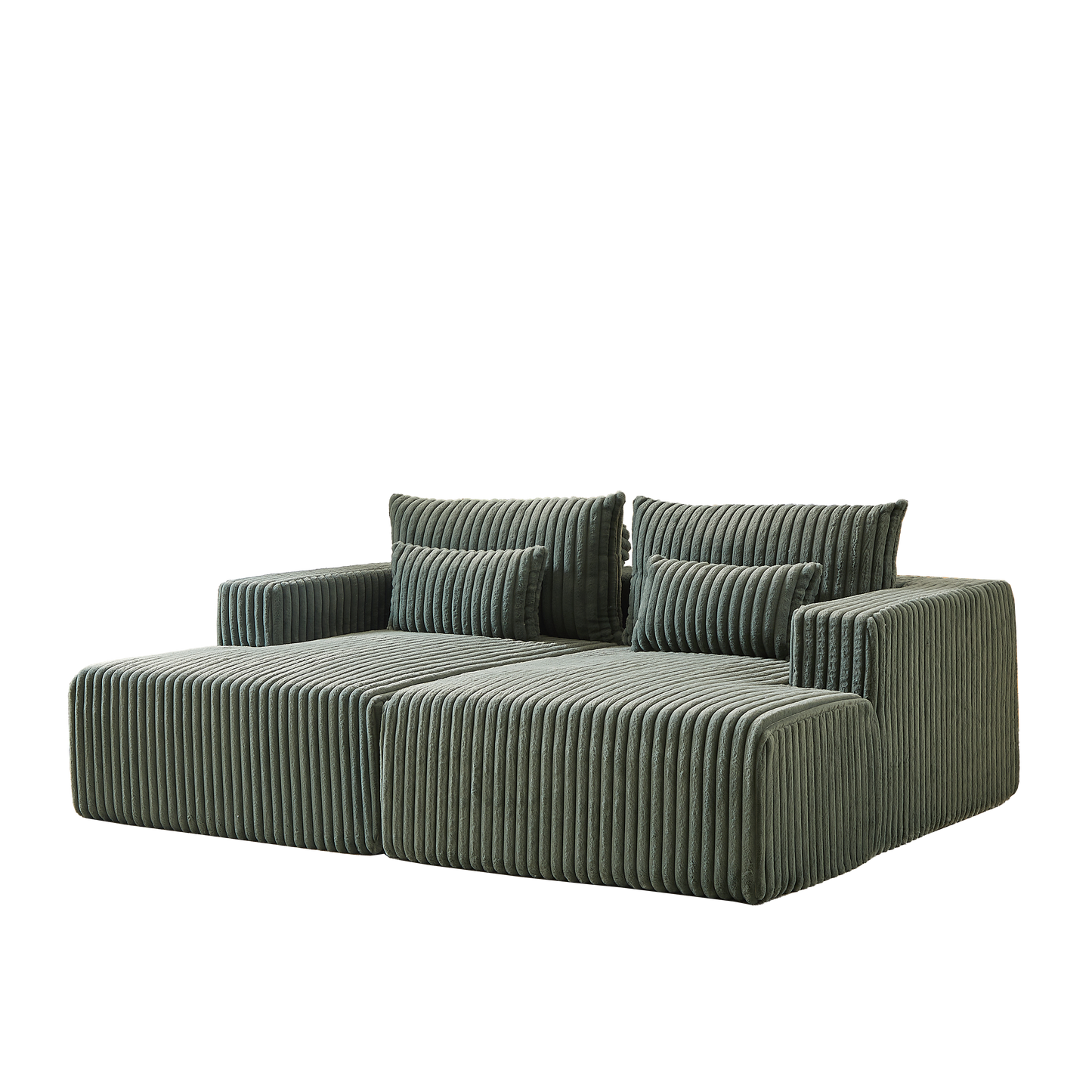 Green corduroy modular sofa with plush cushions modern living room furniture