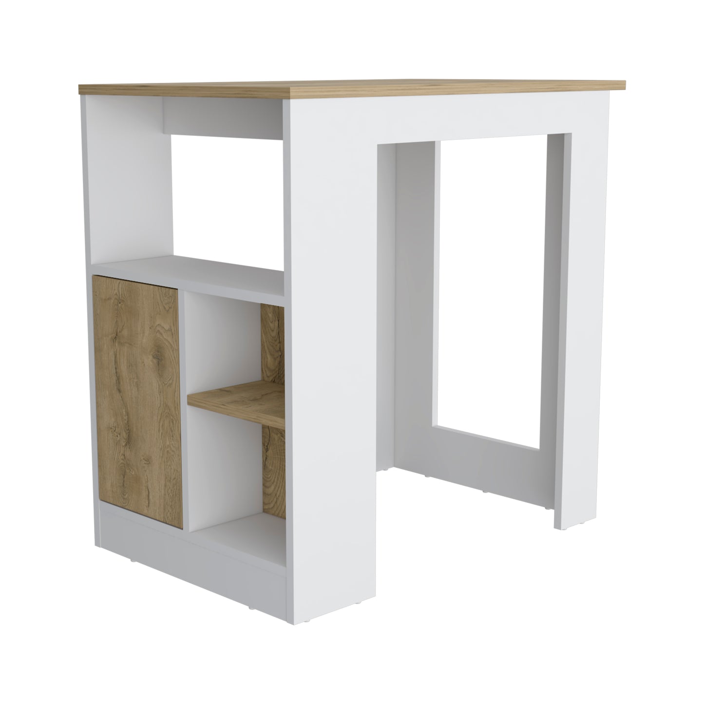 Modern white and oak wood entryway table with shelves