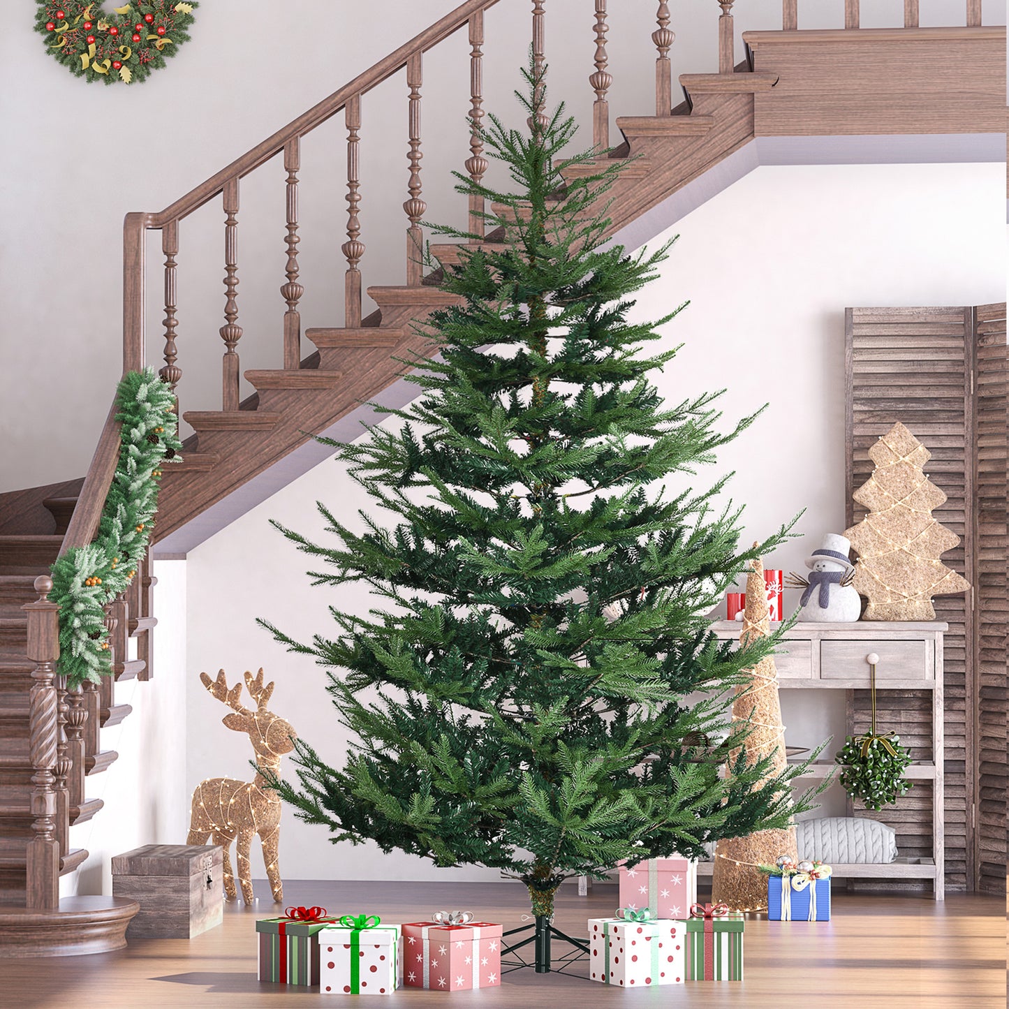 Realistic artificial Christmas tree deep green needles full silhouette ft height