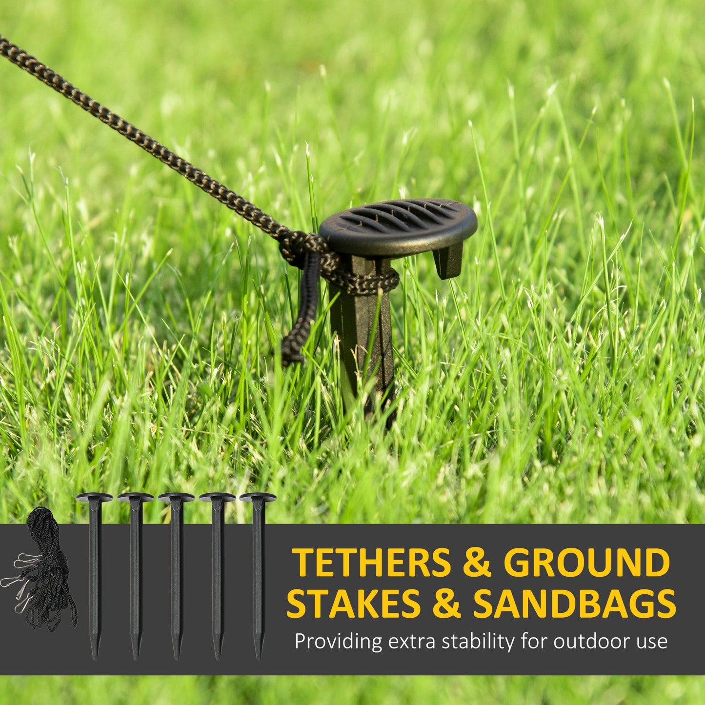Black braided tether cord with carabiner clips for outdoor stability
