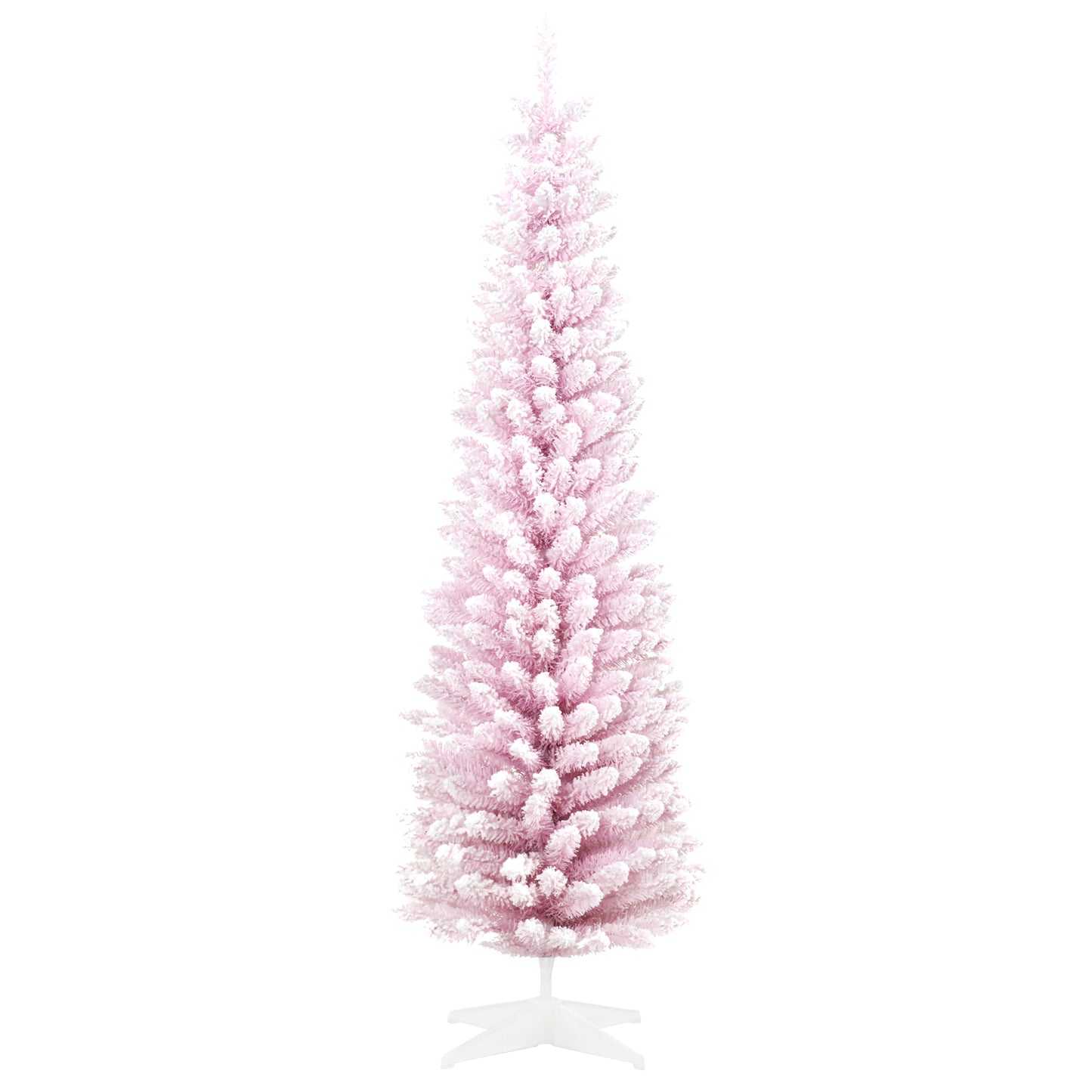 Pink flocked artificial Christmas tree with white stand