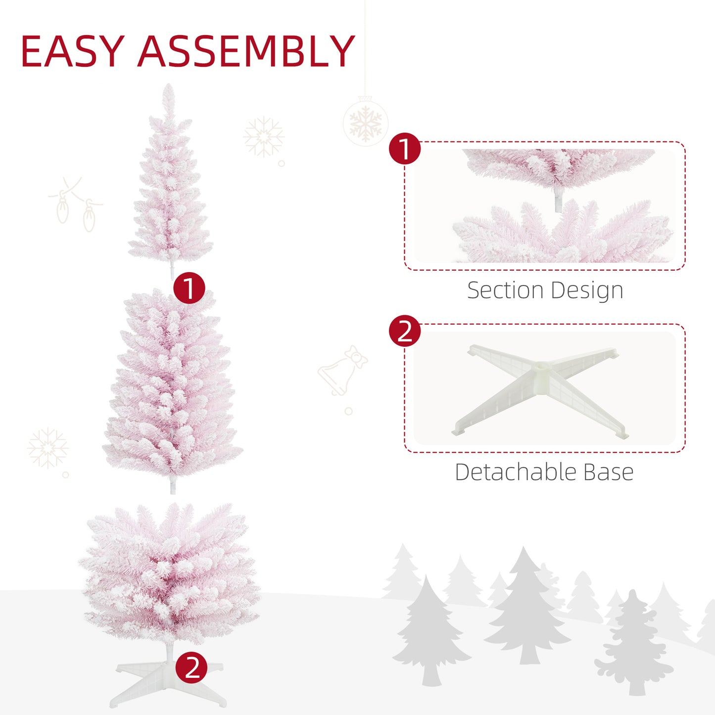Pink flocked artificial christmas tree with easy assembly