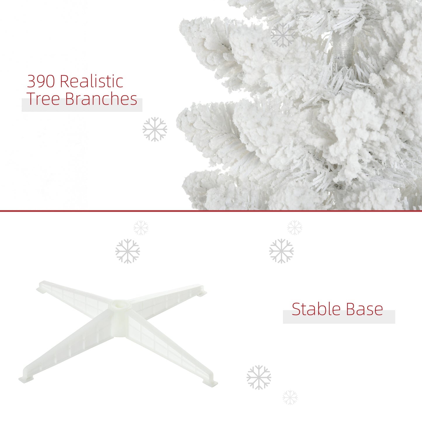 Closeup of flocked white artificial Christmas tree branches realistic tree branches