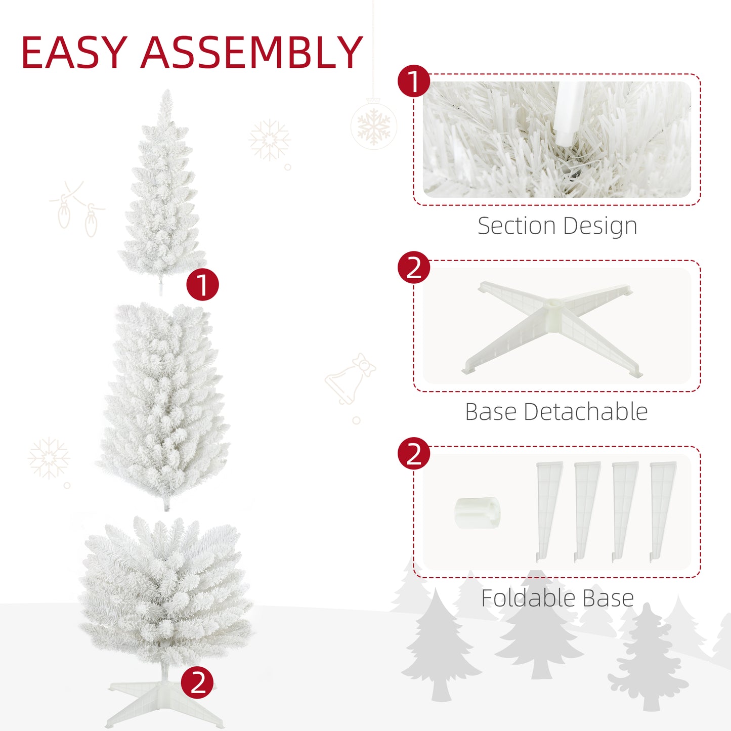 White artificial Christmas tree with sectional design and easy assembly