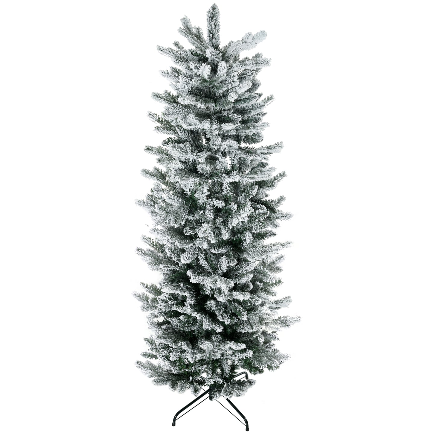 Flocked artificial Christmas tree with realistic green branches and a white snowy appearance