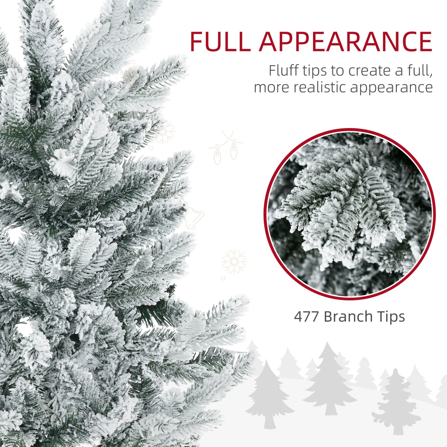 Flocked artificial Christmas tree branch tips with realistic snow effect