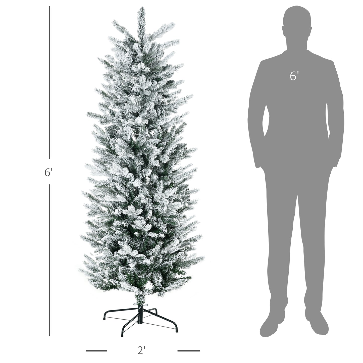 Sixfoot tall artificial flocked Christmas tree with a sturdy metal stand
