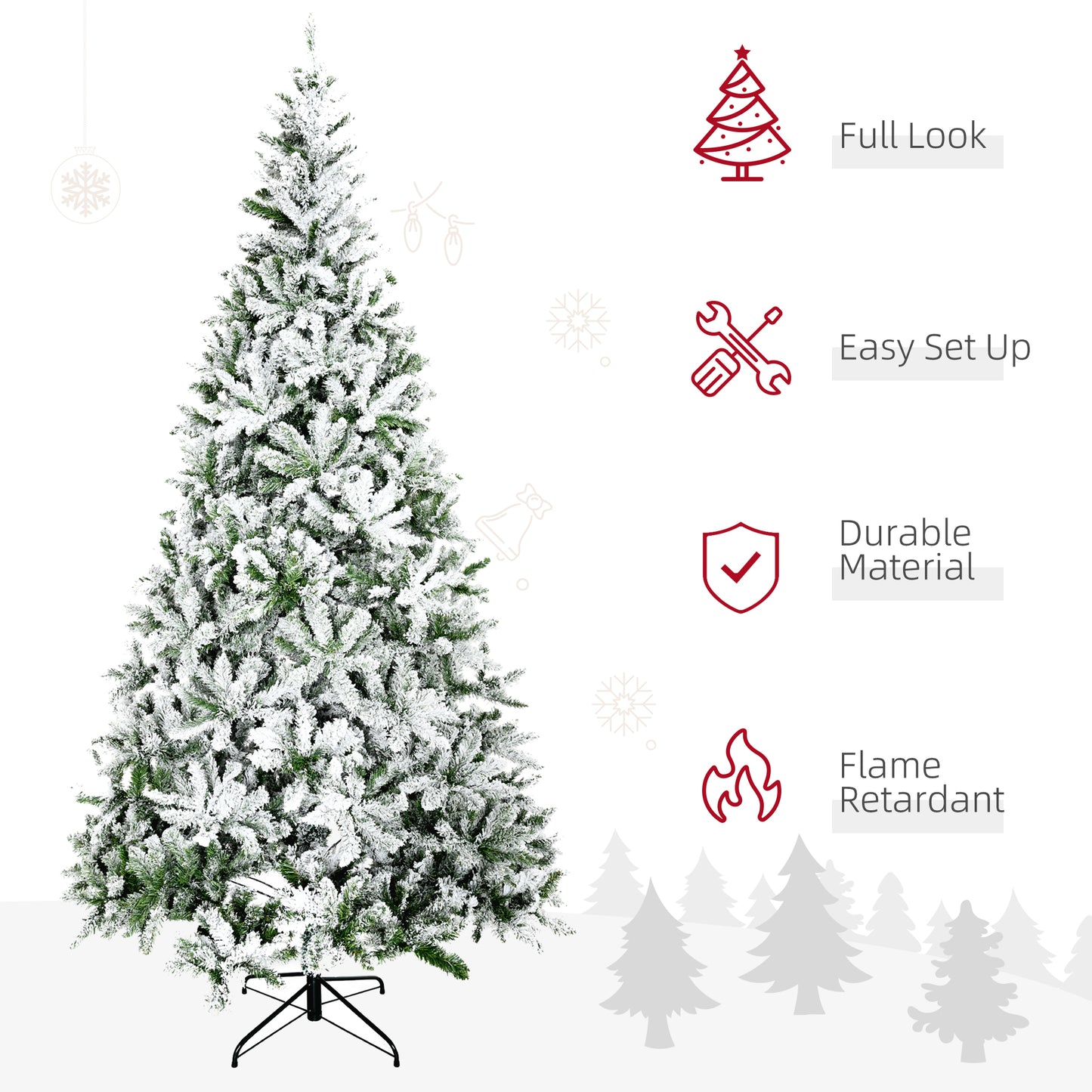 Flocked artificial Christmas tree with full look and easy setup