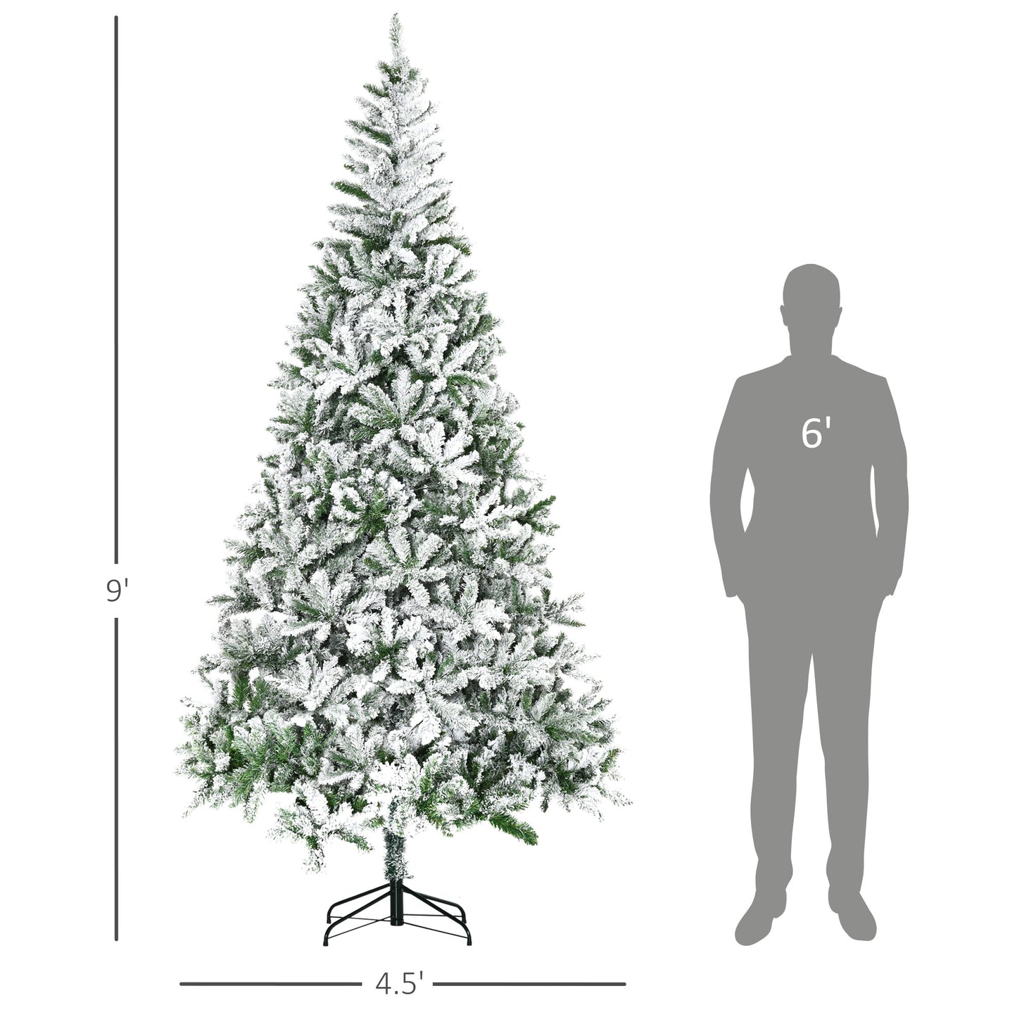 foot flocked artificial Christmas tree with realistic green needles covered in artificial snow
