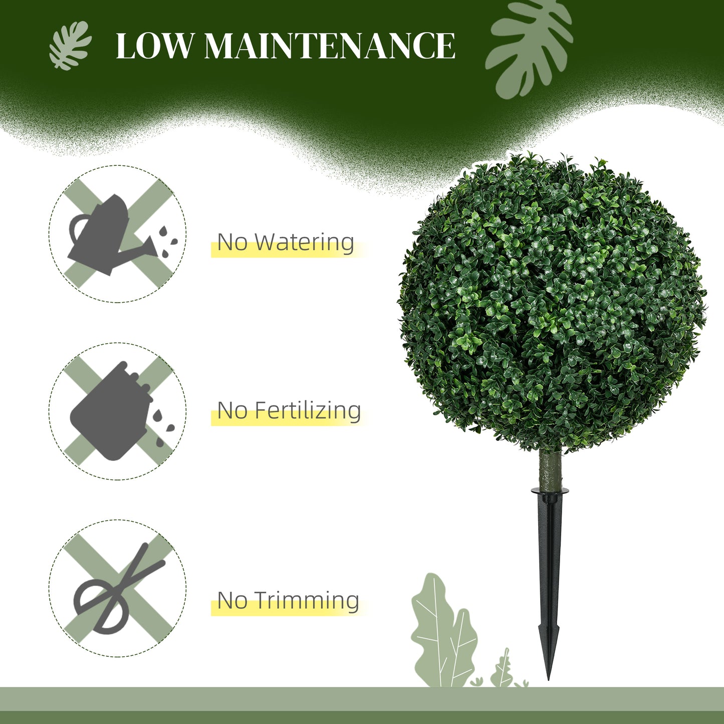 Realistic green artificial topiary ball with stake for garden decoration