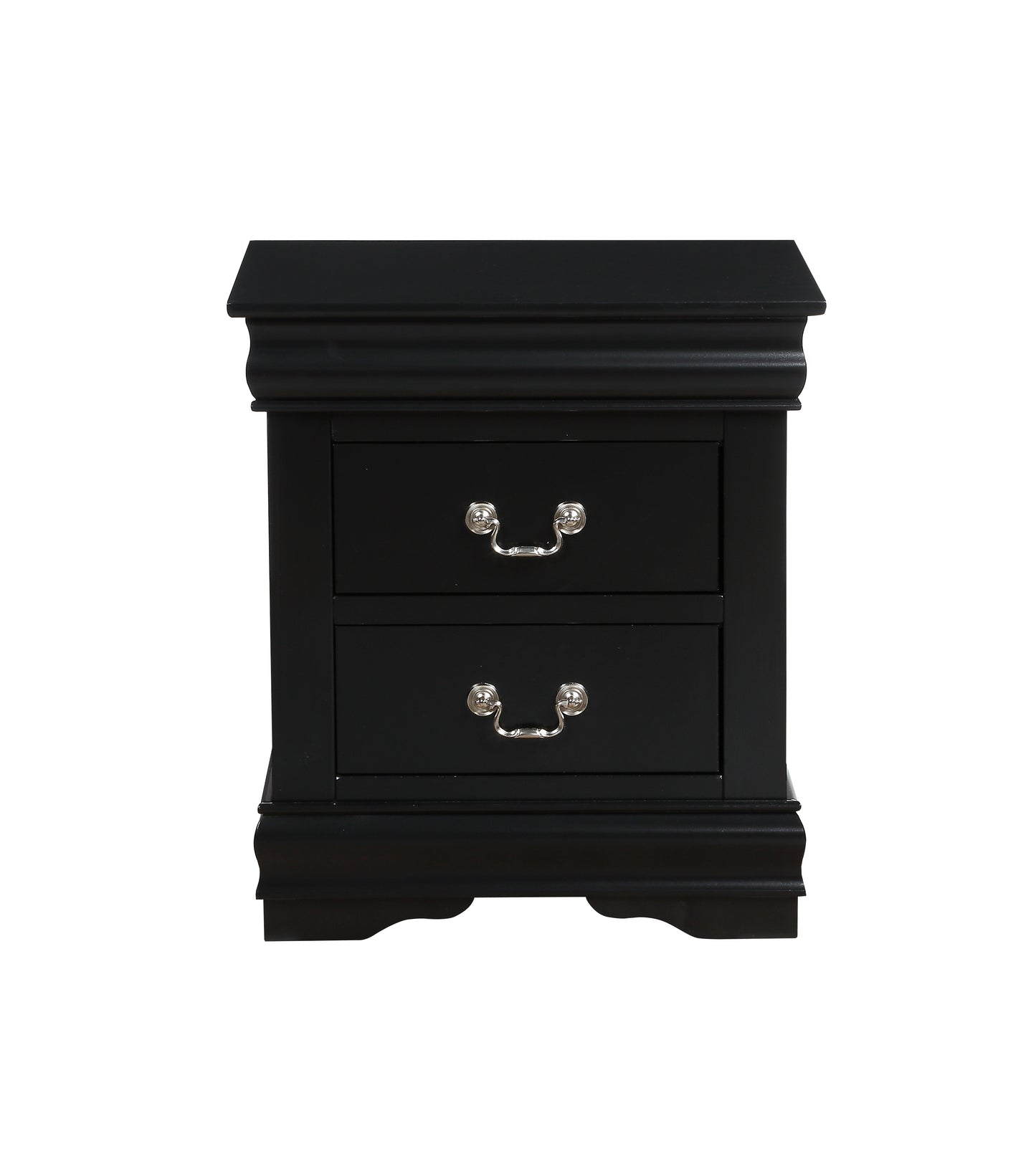 Black twodrawer nightstand with silver hardware