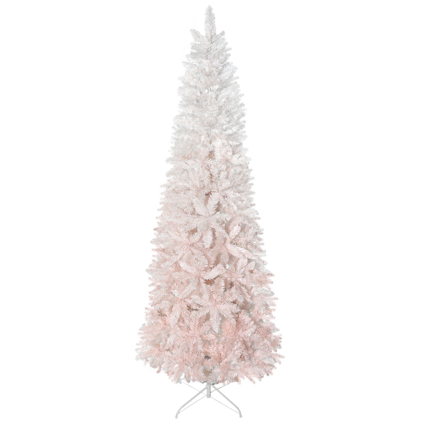 Elegant skinny Christmas tree with white to blush pink gradient needles ft