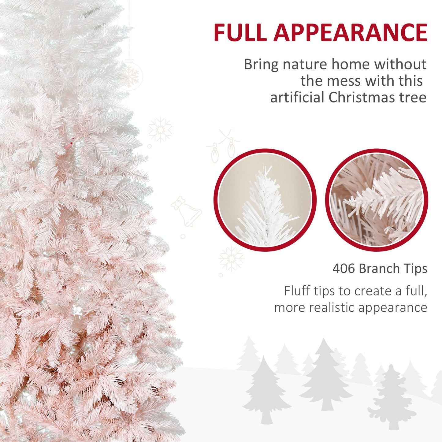Ombre pink and white artificial Christmas tree with dense branch tips