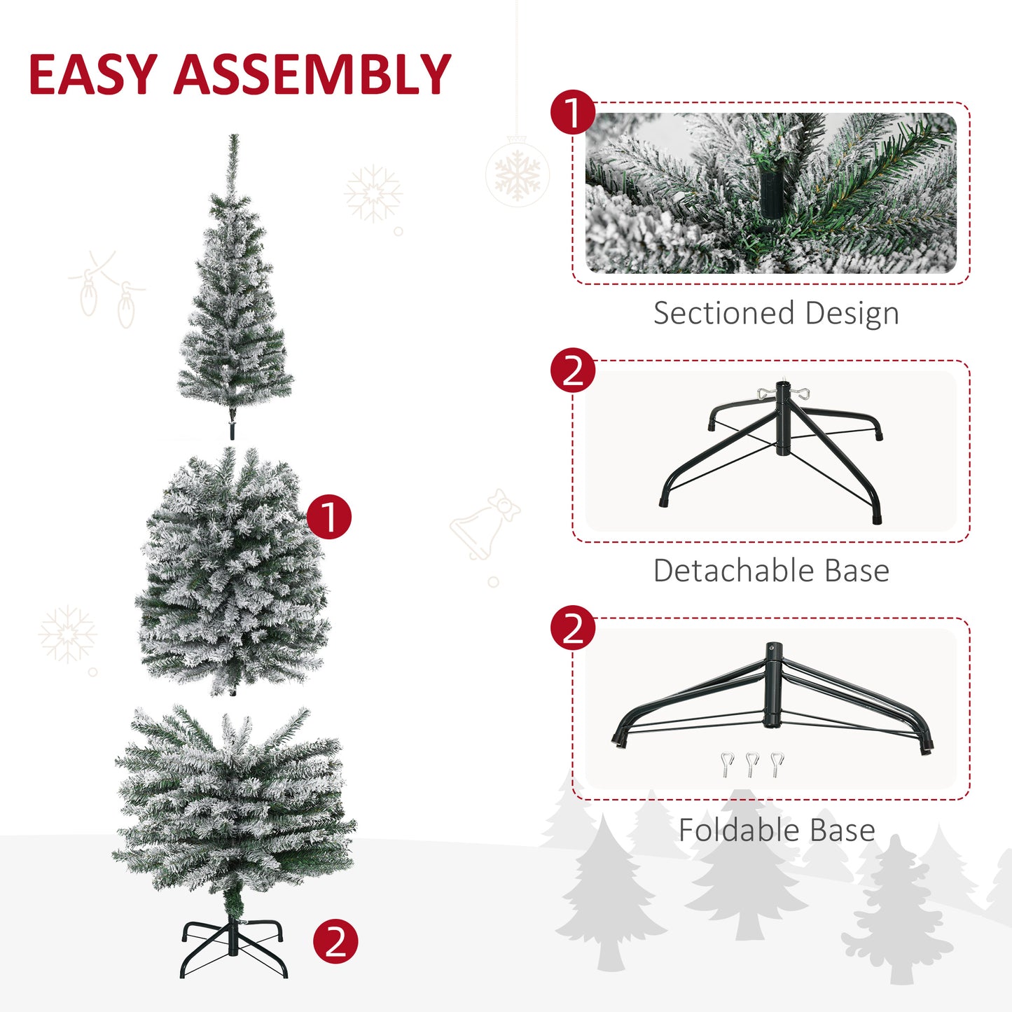 Flocked artificial Christmas tree with sectioned design for easy assembly