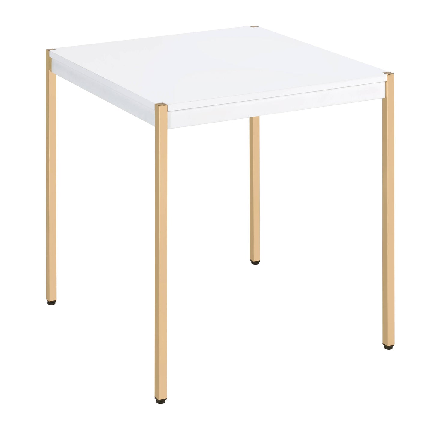 Square white side table with gold metal legs modern design ideal for small spaces