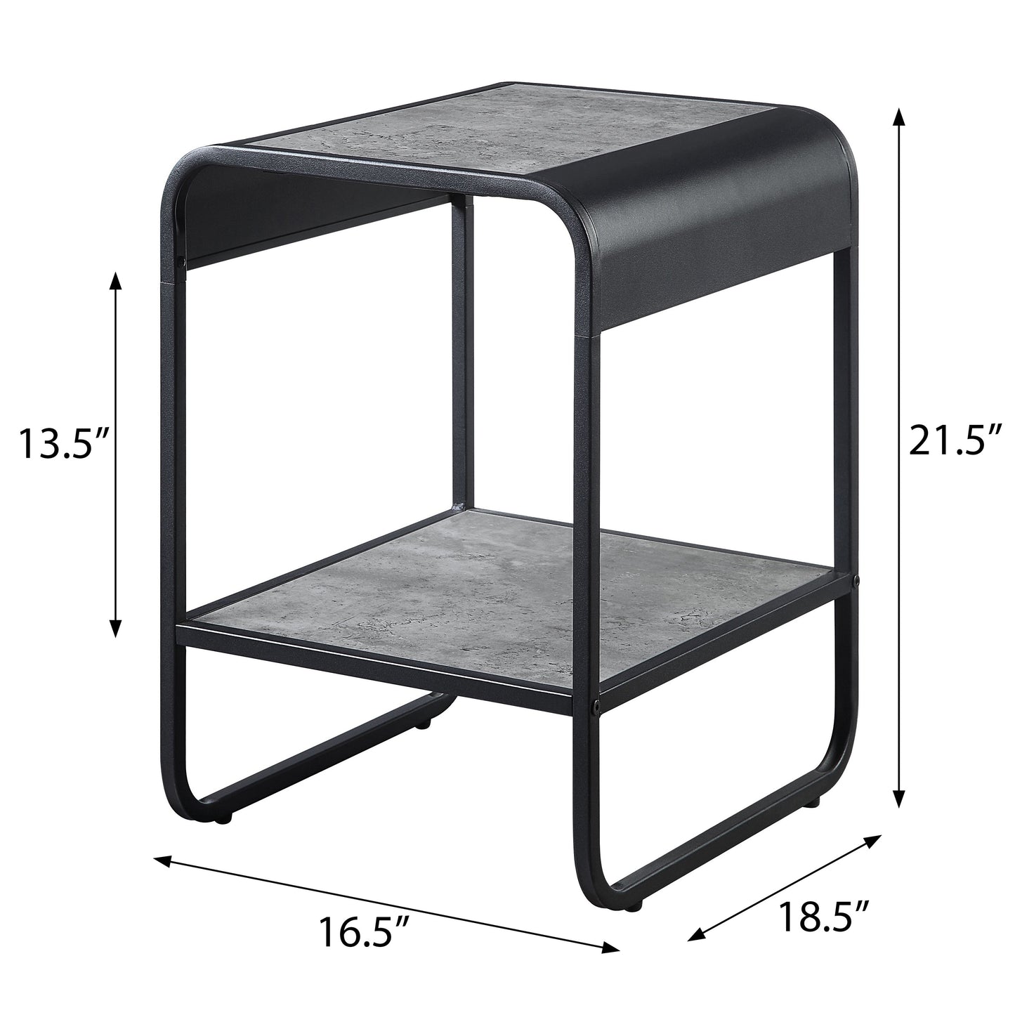 Modern black metal side table with two grey stoneeffect shelves perfect for living room dcor