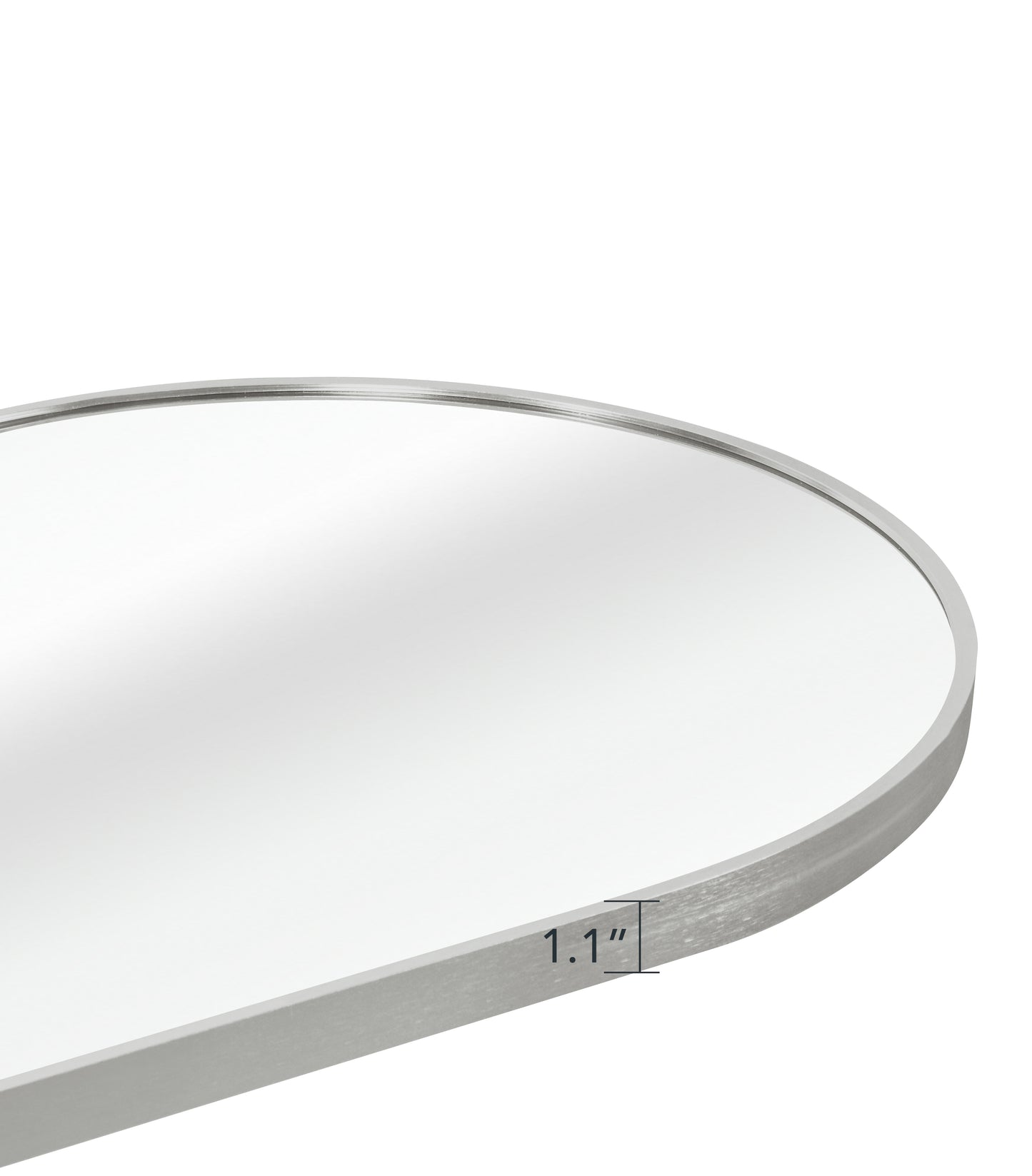 Silver oval mirror with brushed metal frame inch depth