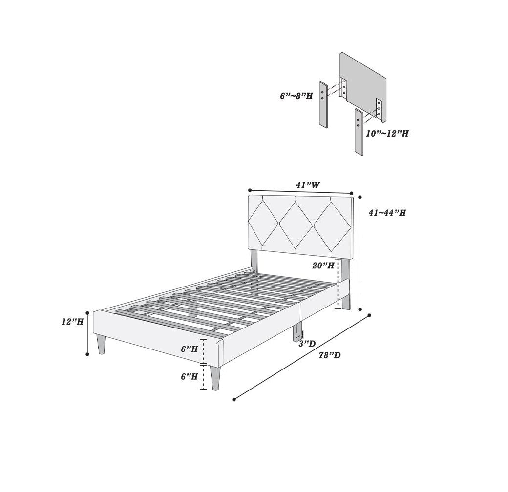 Diamond tufted headboard bed frame with dimensions