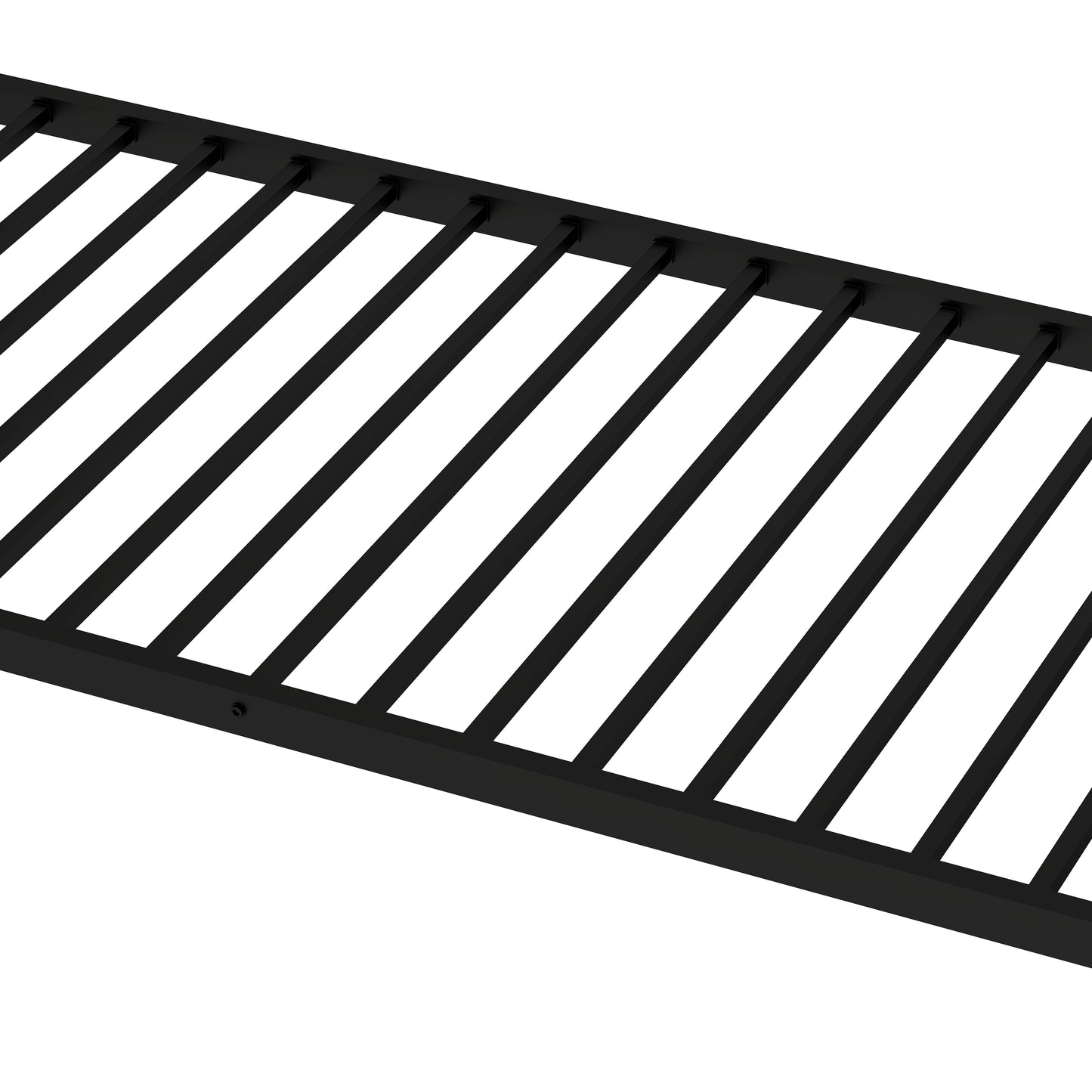 Black metal shelf rack with evenly spaced bars