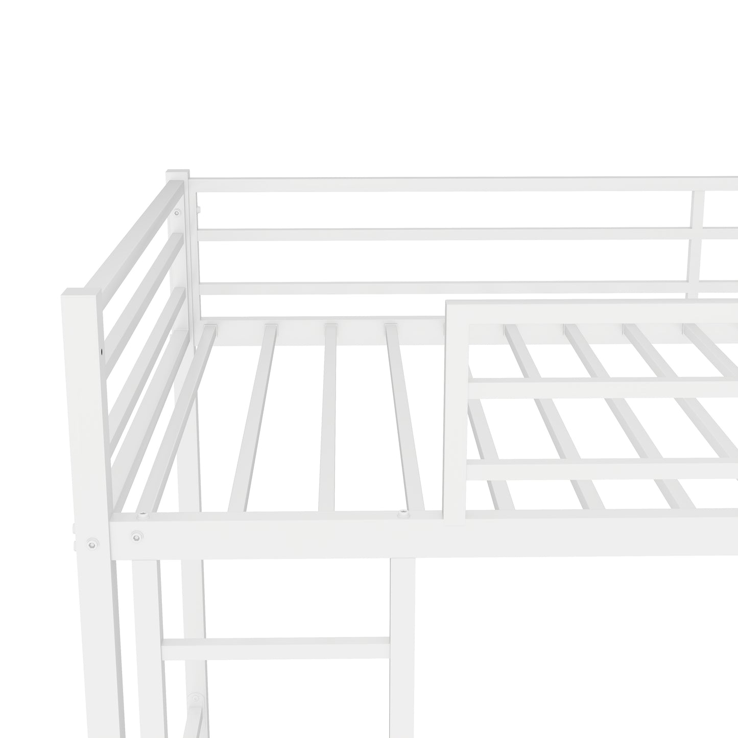 White metal twin loft bed frame with ladder detail