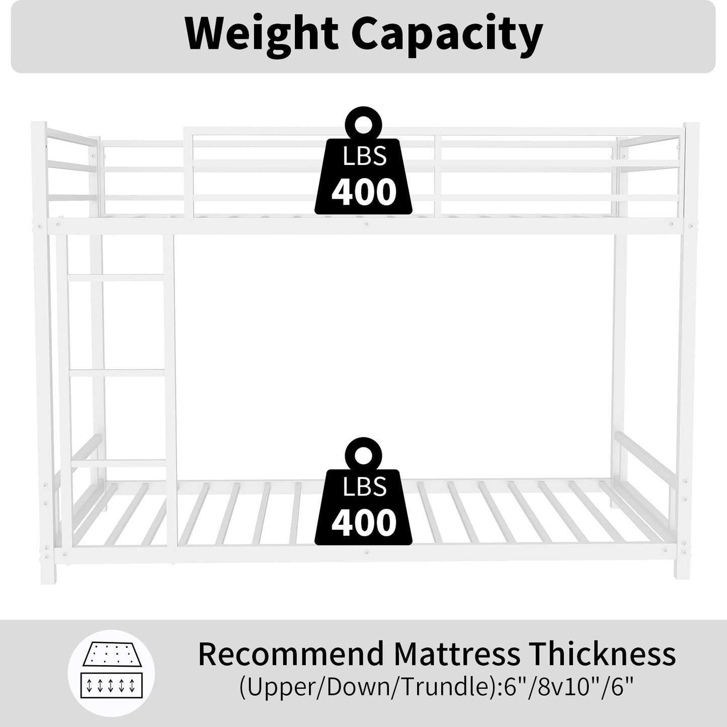 White metal bunk bed with lb weight capacity per tier