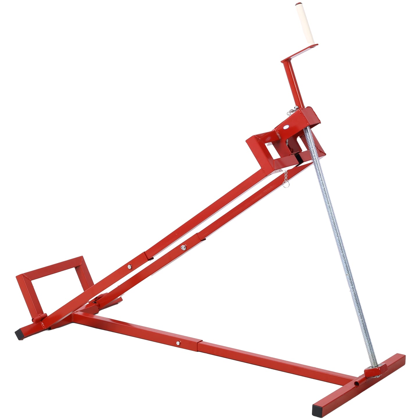 Red steel tire changer tool with crank mechanism and spring for automotive use