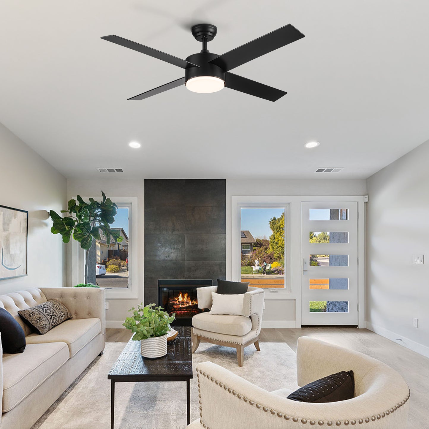 Black modern ceiling fan with integrated LED light blades