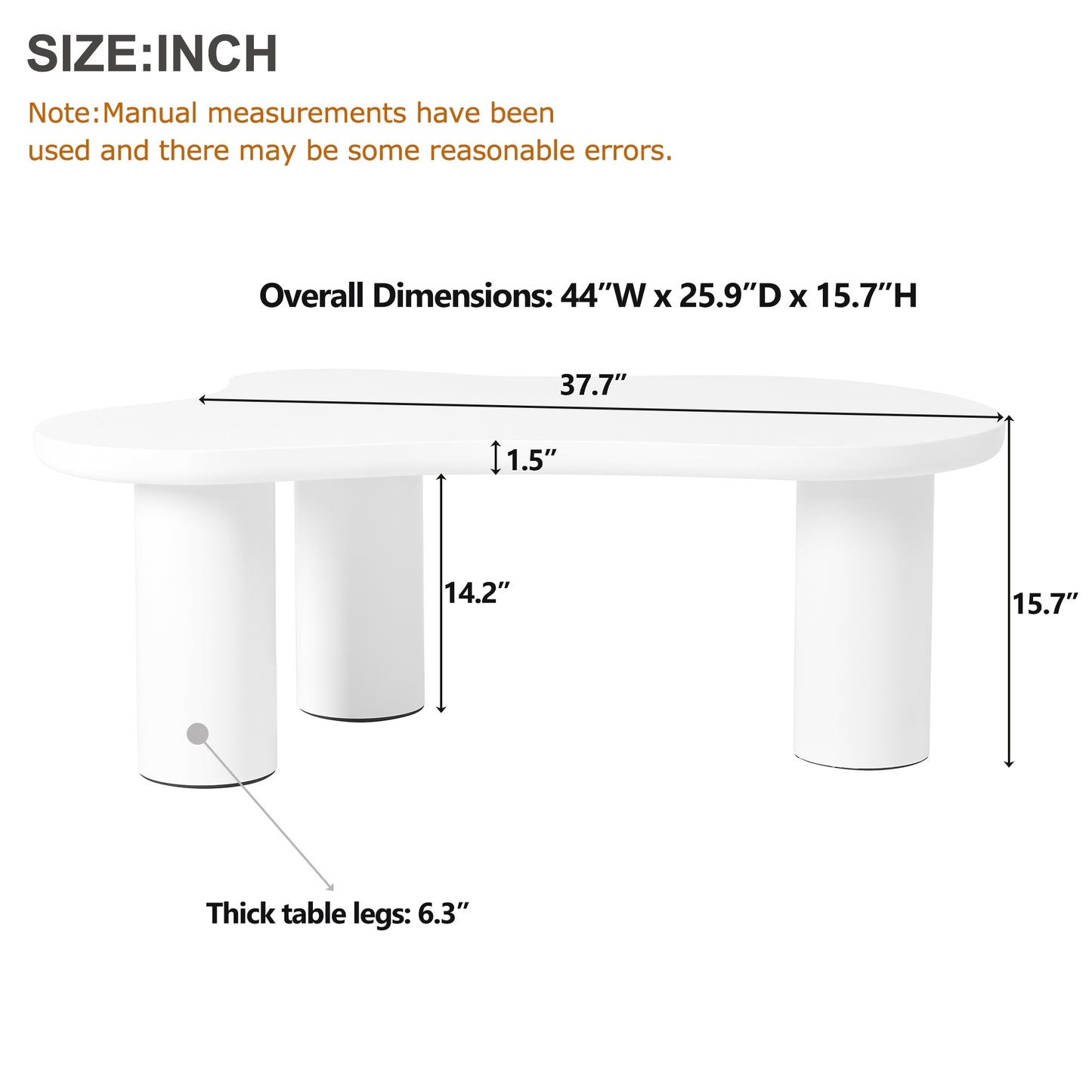 White oval coffee table with thick cylindrical legs