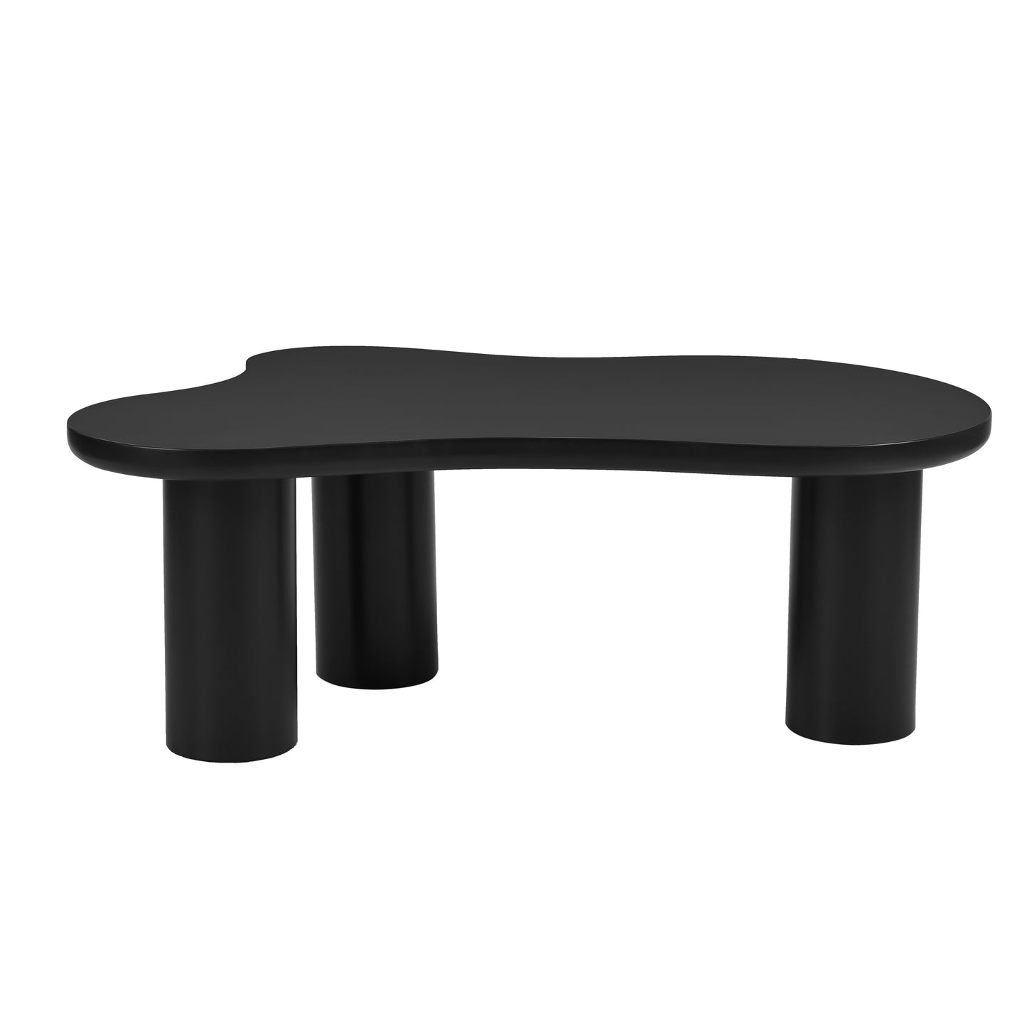 Abstract black coffee table with organic flowing top and cylindrical legs