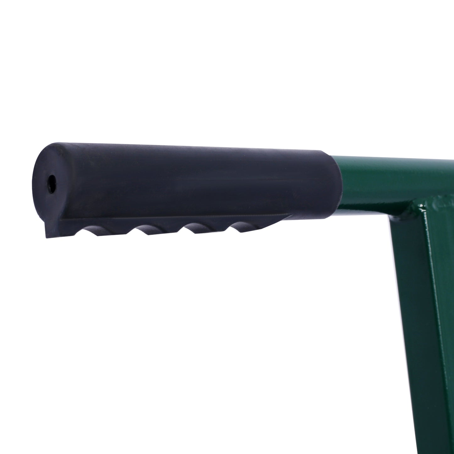 Green metal handle with textured black grip for comfort