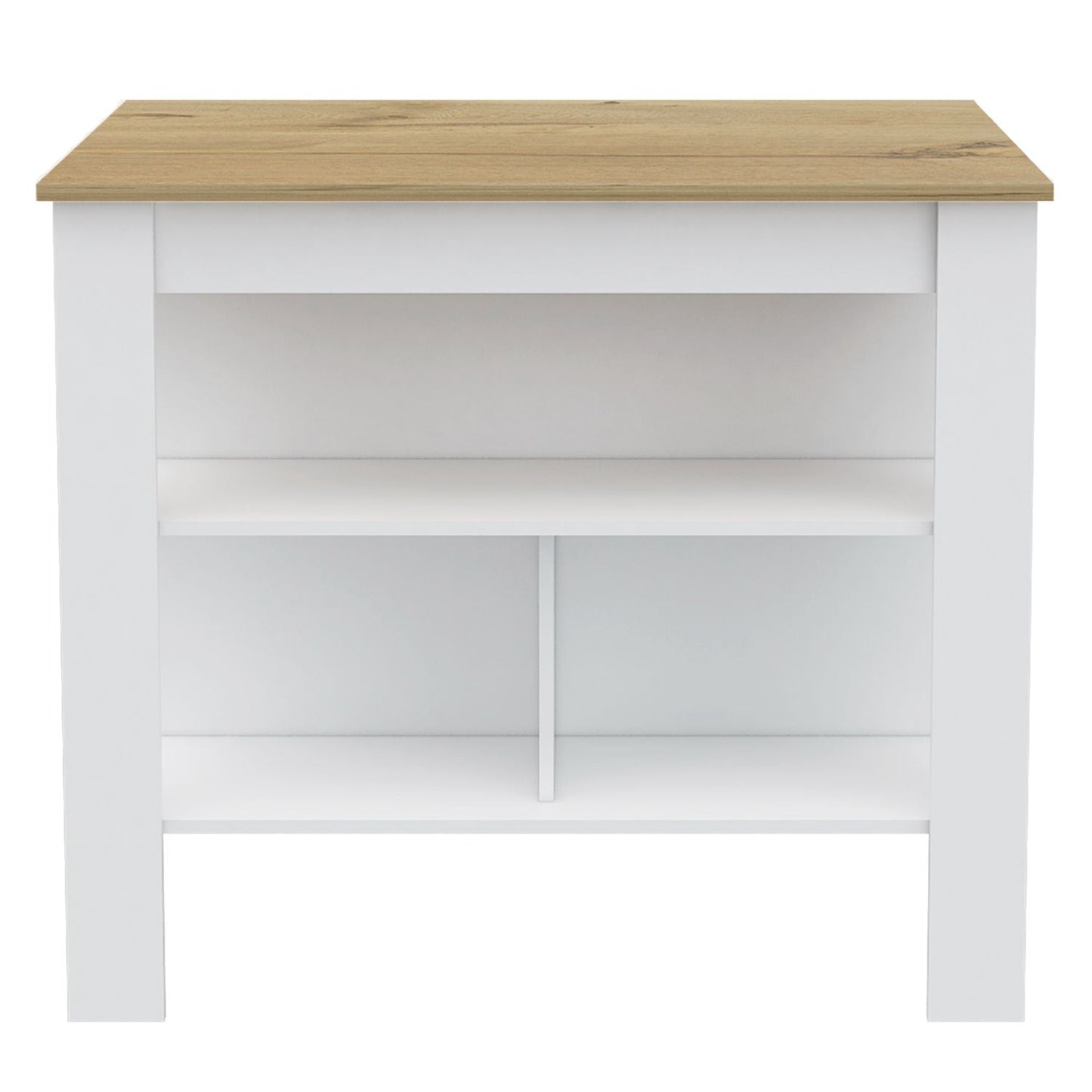 White and wood effect open media console with two shelves