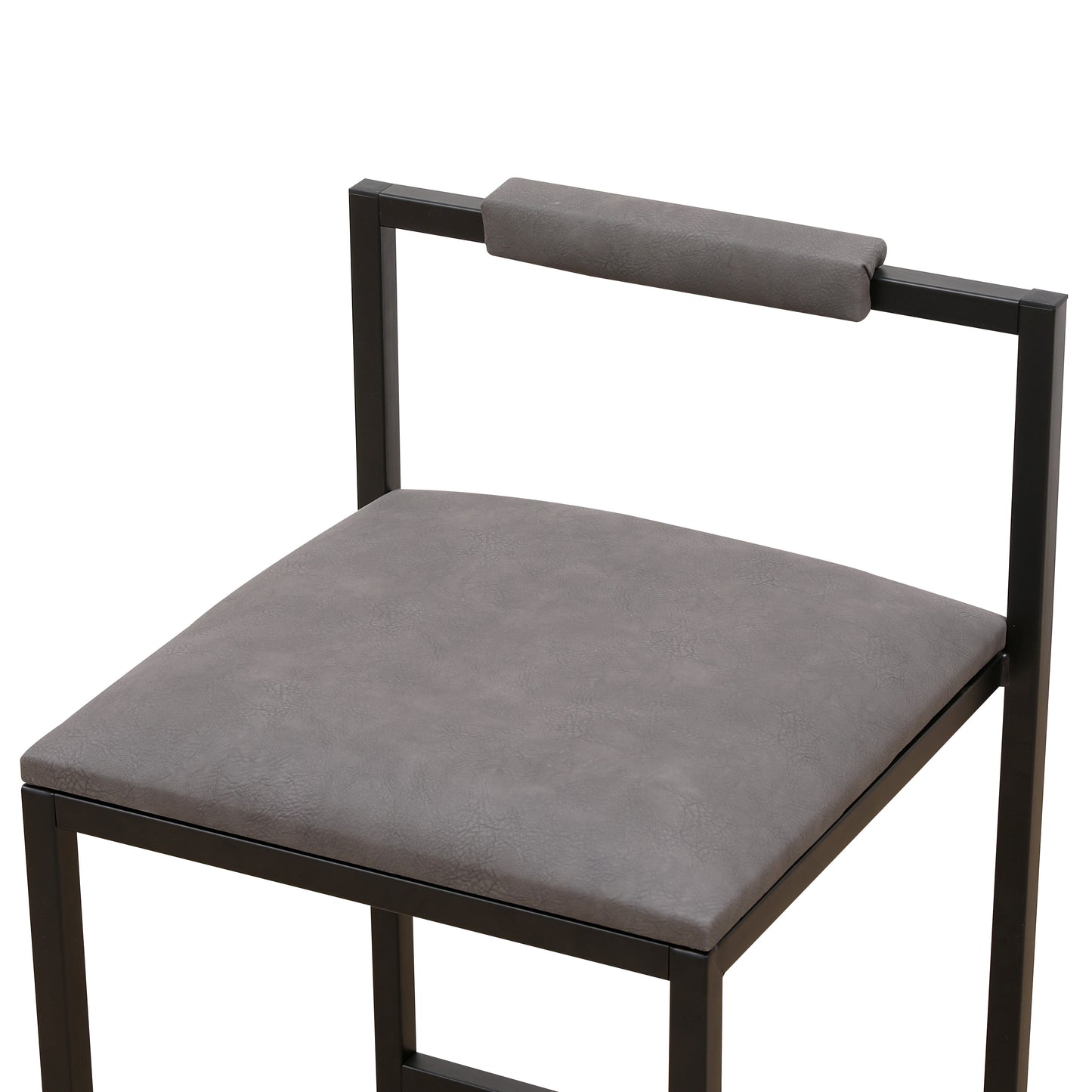 Grey faux leather bar stool with black metal frame