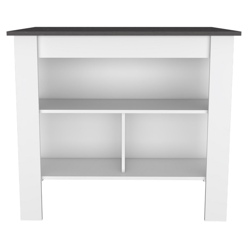White and dark grey modern console table with open shelving