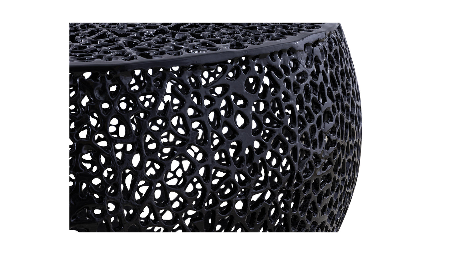 Black metal side table with a unique organic lattice design