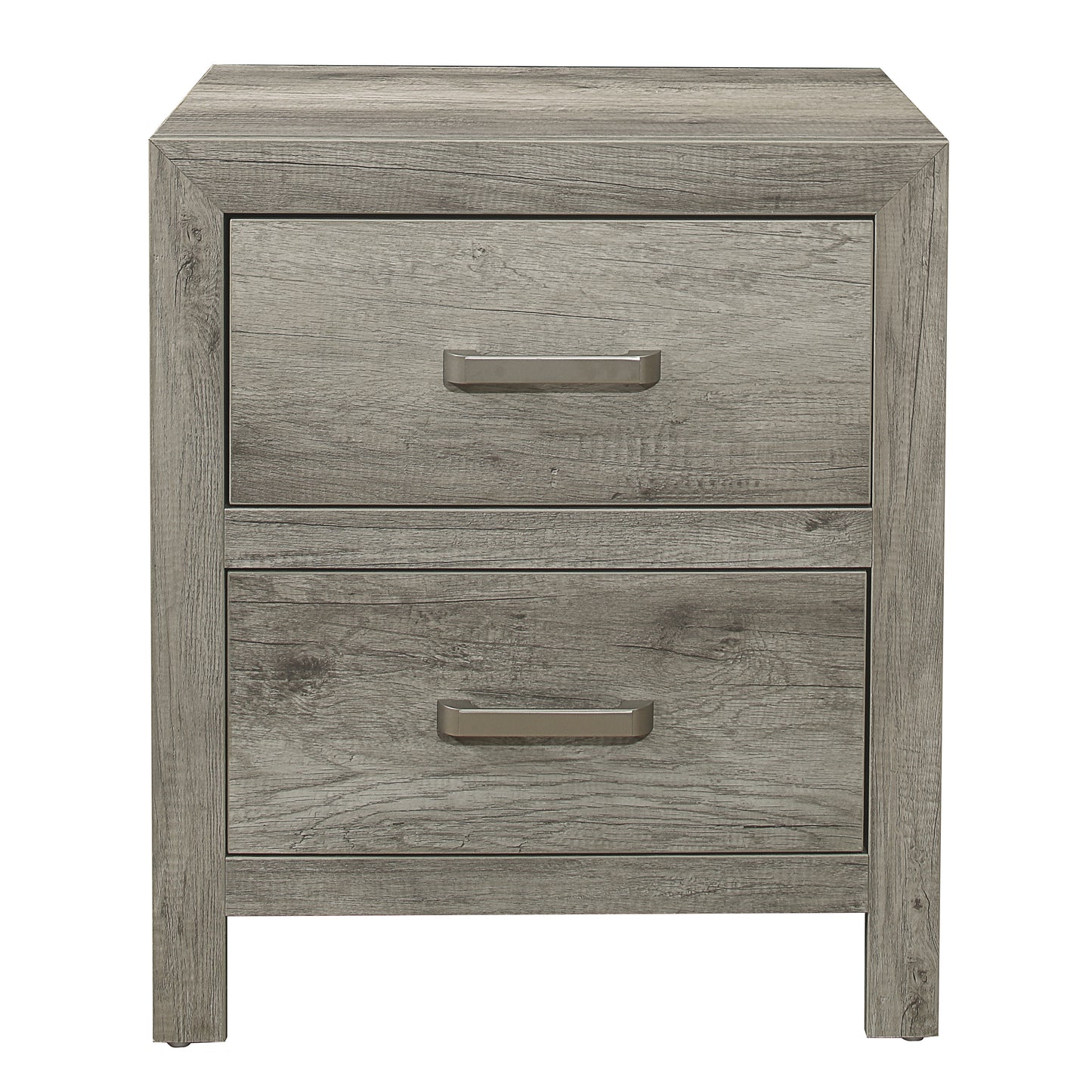 TREATLIFE HOME Transitional Aesthetic Bedroom Nightstand with 2 Drawers, Wood Veneer in Weathered Gray and Satin Nickel Hardware