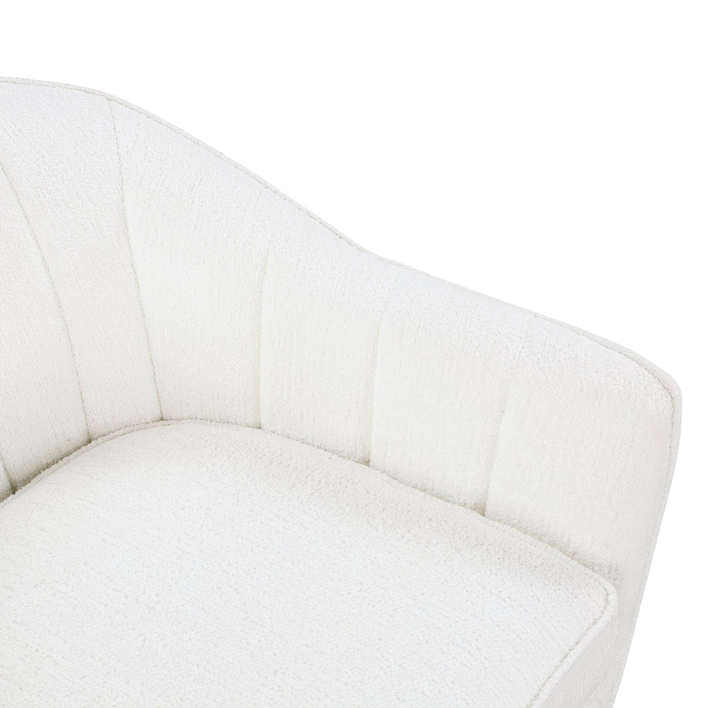 Closeup of plush white boucl armchair seat and channeled backrest