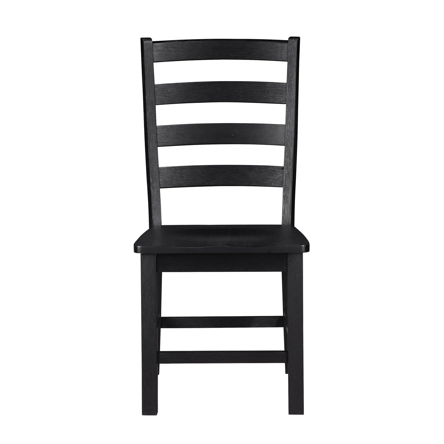 Black wooden ladder back dining chair with a slatted design