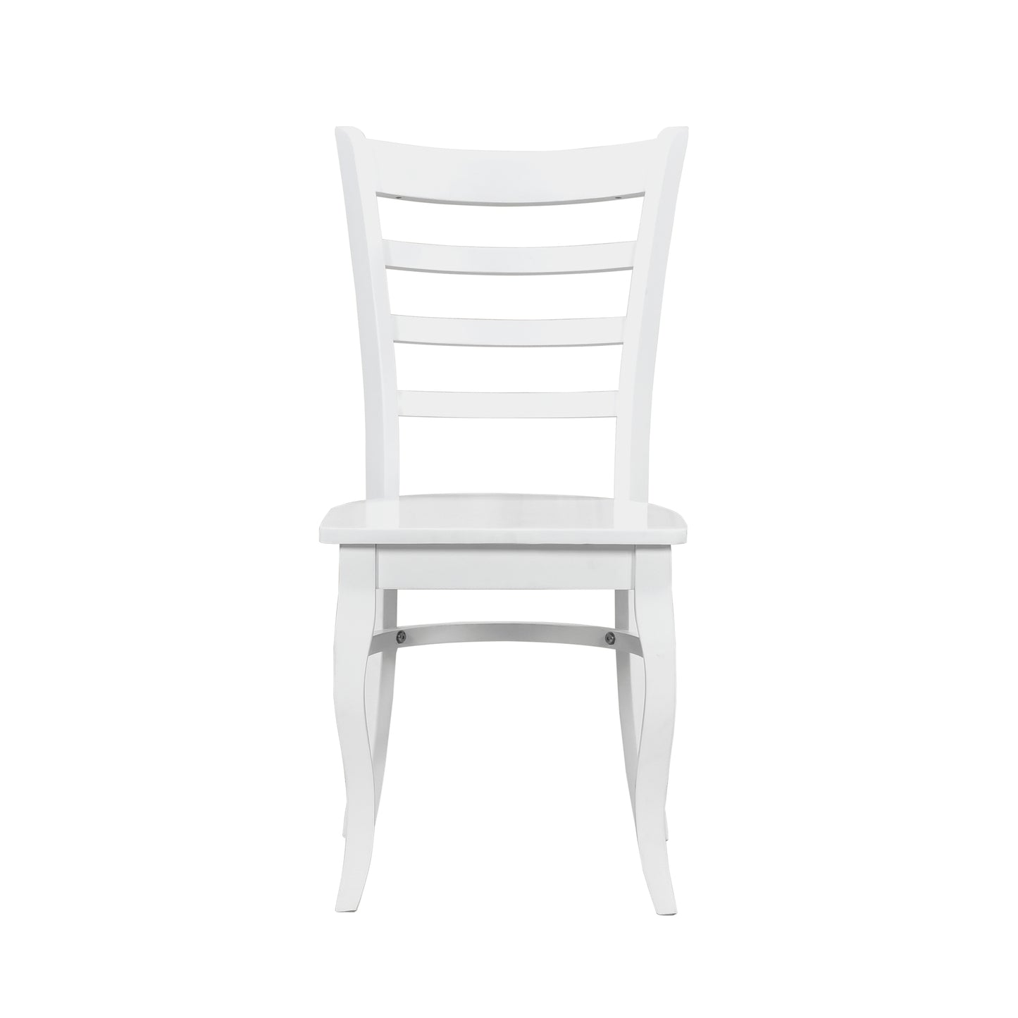 Classic white wooden dining chair with ladder back design and curved legs