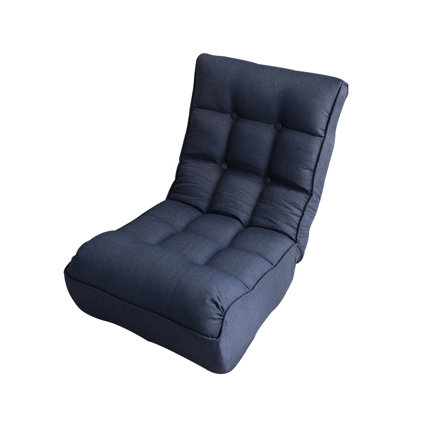 Navy blue tufted floor chair with adjustable backrest for comfortable seating