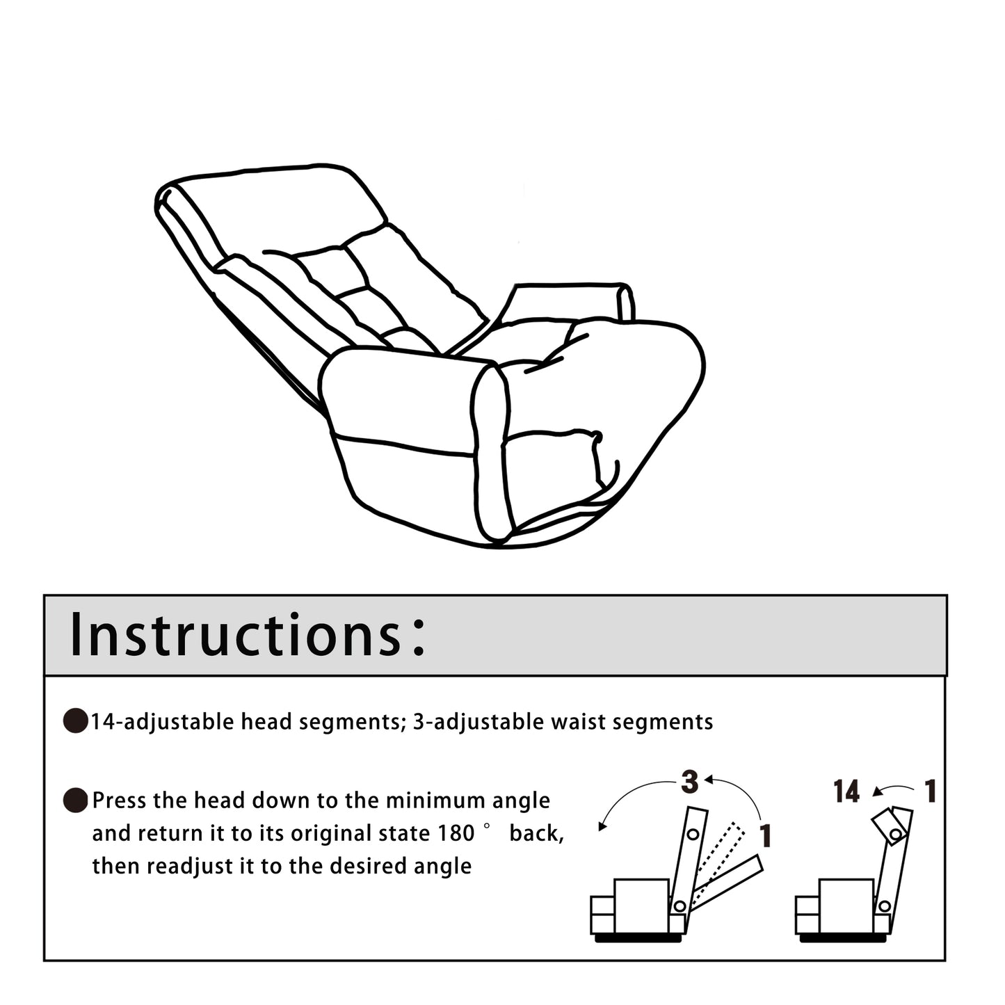 Line drawing of a plush segmented recliner chair with padded arms