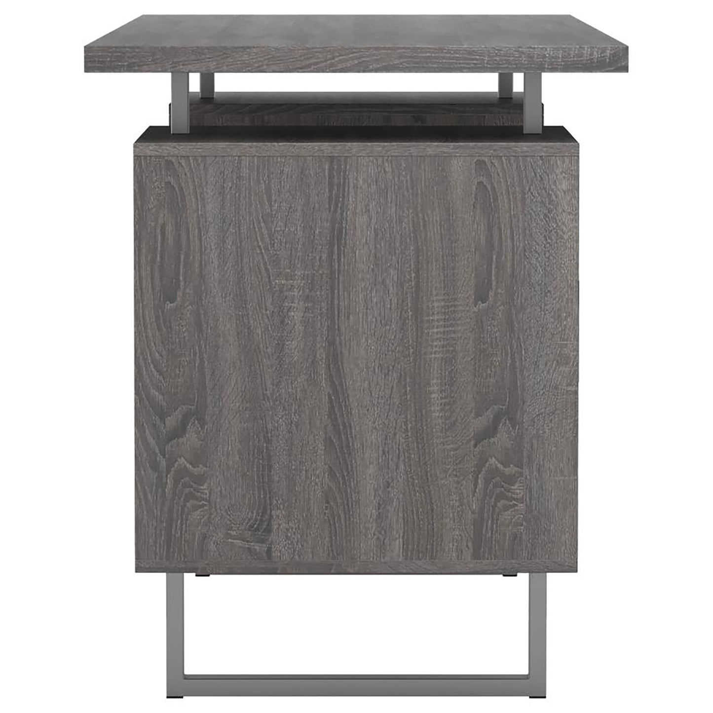 Modern grey wood and metal side table with open shelf