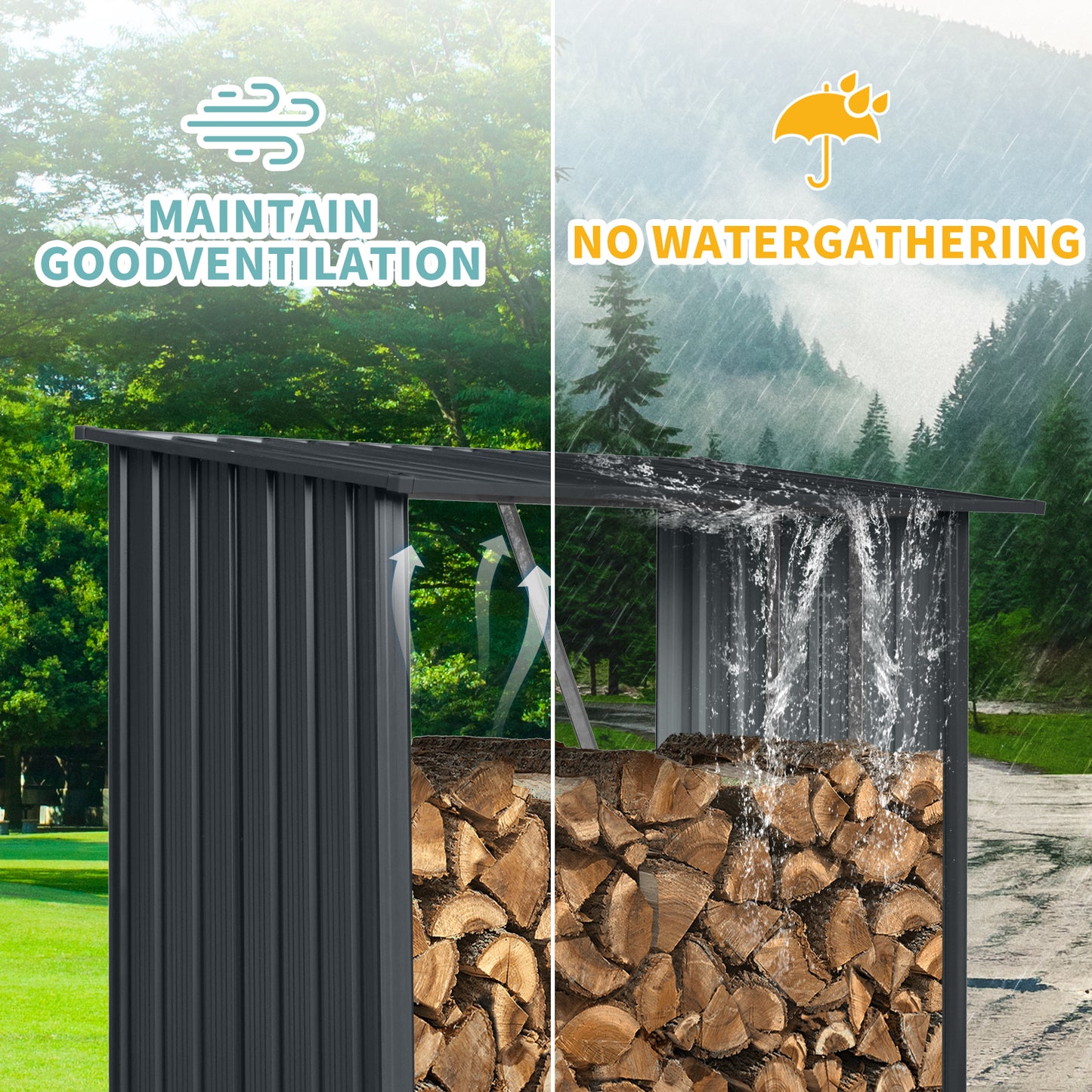 Dark gray metal storage shed with good ventilation in sunny weather