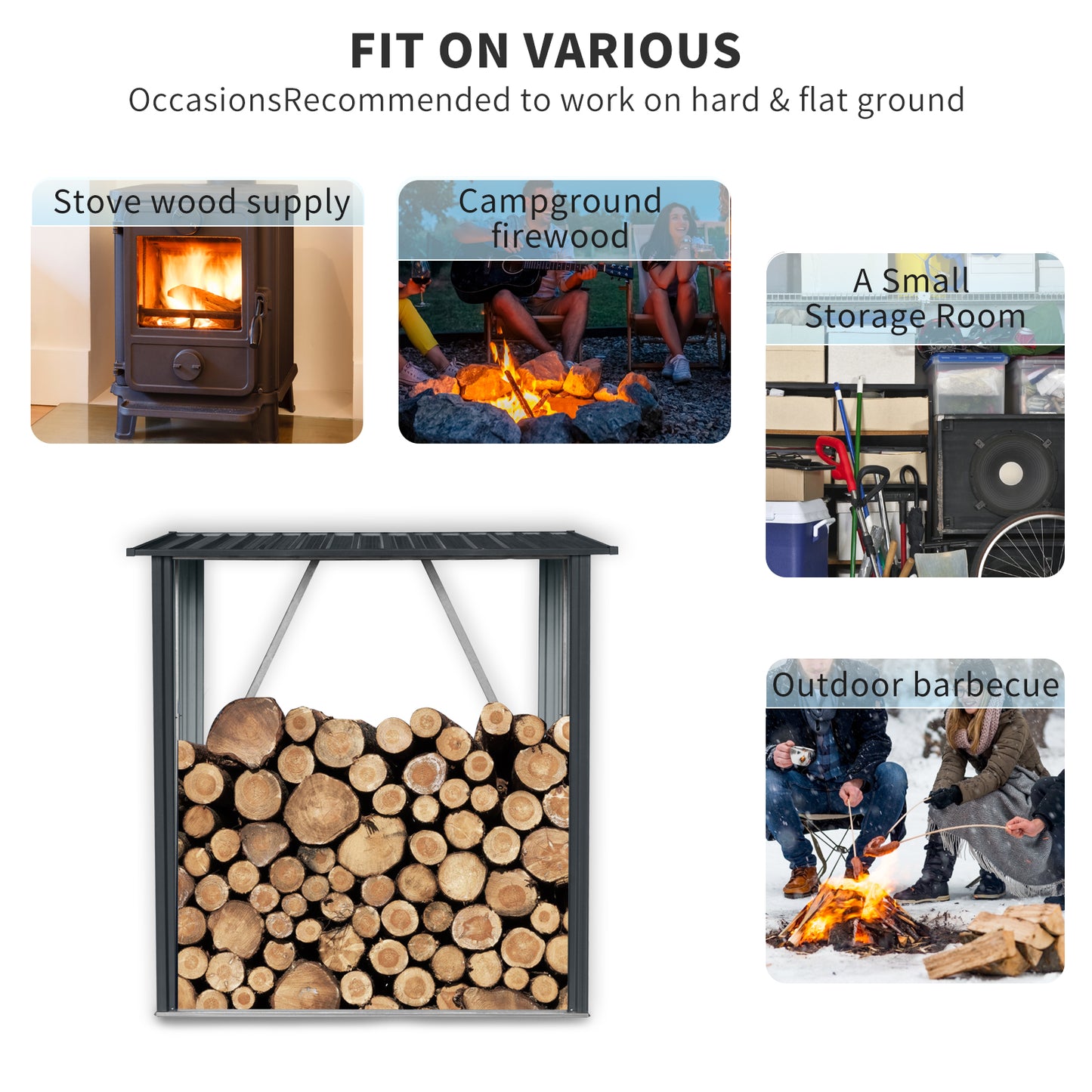 Black cast iron stove with glowing fire inside for stove wood supply
