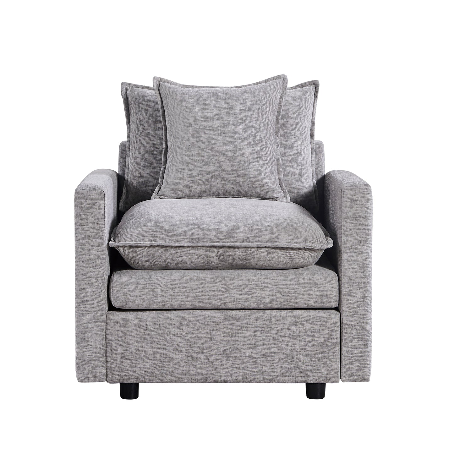 Textured grey fabric accent chair with plush seat and back cushions perfect for any living room