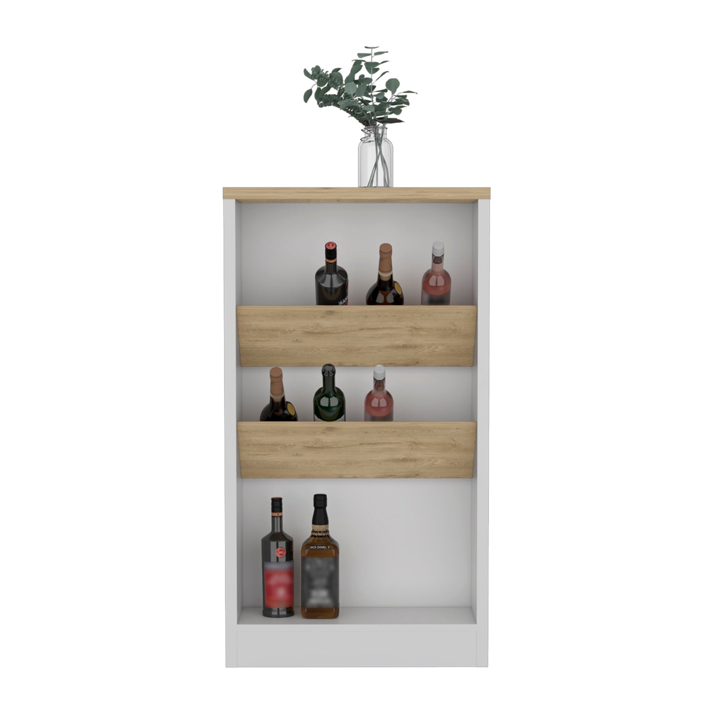 Modern white wine rack displaying four bottles